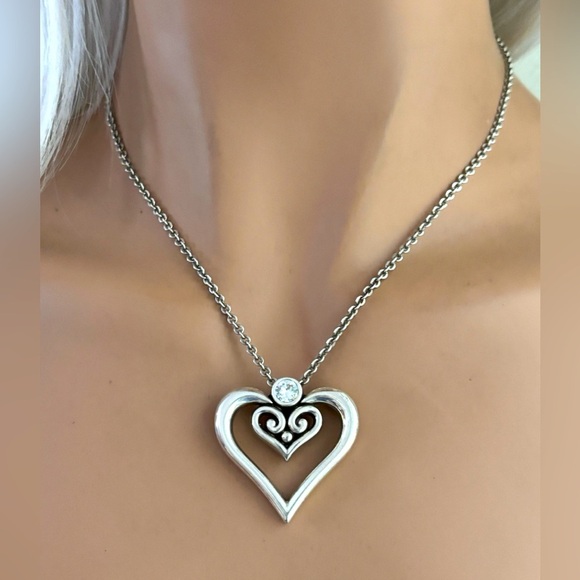 BRIGHTON ALCAZAR DUET HEART NECKLACE BEAUTIFUL SILVER PLATED NECKLACE - Picture 3 of 6